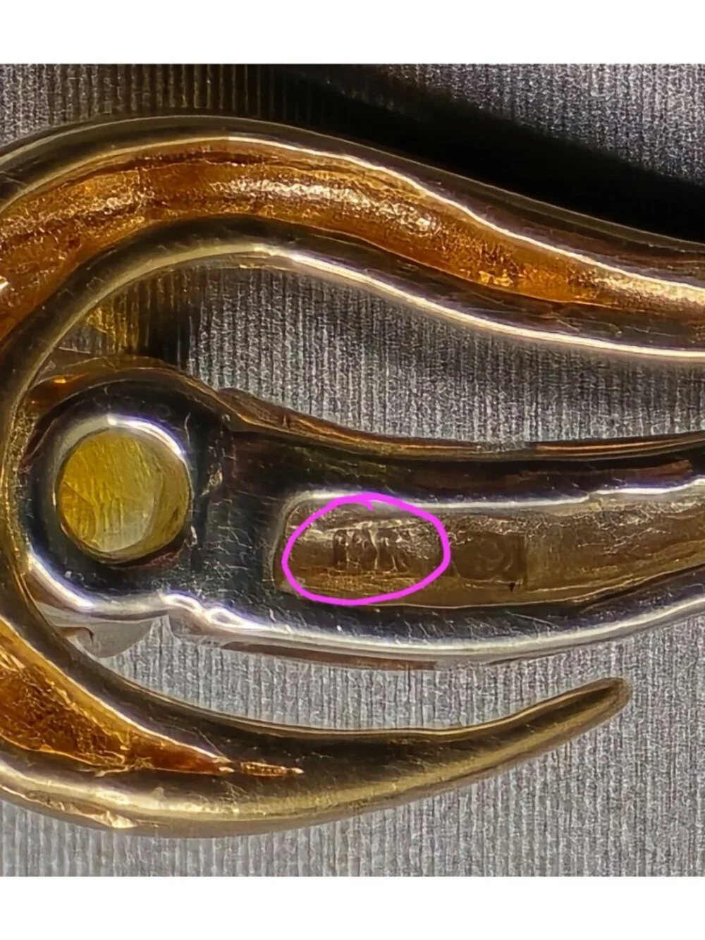 14k Yellow Gold Citrine Pendant Sculptural Ribbon Statement Charm Signed KK - Picture 6 of 14